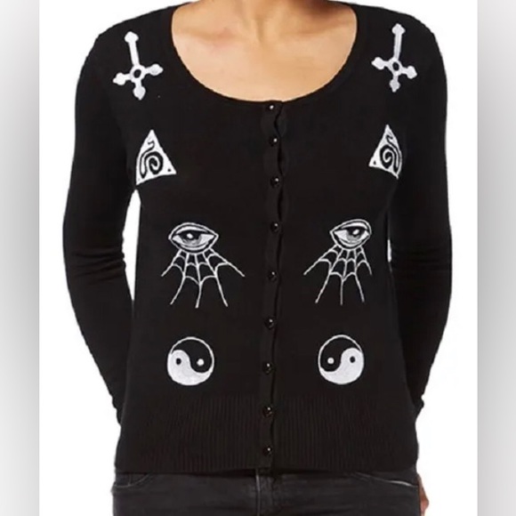 Jawbreaker Goth Wicca Sweater Cardigan Womens XL Gothic cross Ying/Yang NEW - Picture 4 of 4